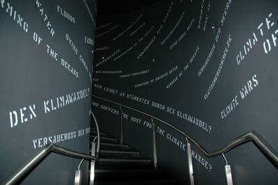 Low angle view of illuminated text on wall