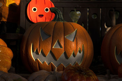 View of pumpkins in market during halloween