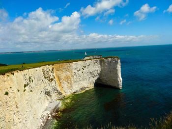 Scenic view of sea against cloudy sky