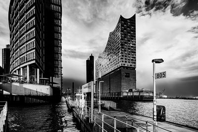 View of skyscrapers against cloudy sky