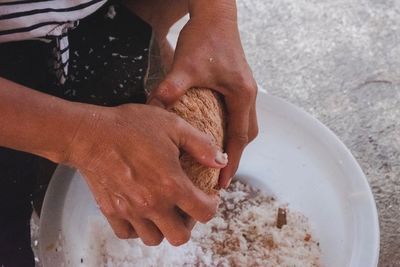 High angle view of woman preparing food