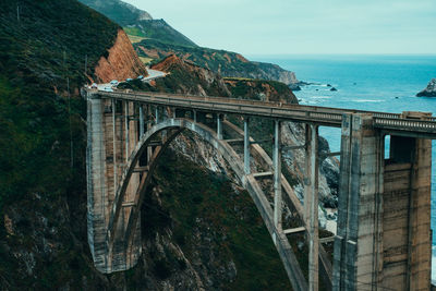 Arch bridge over sea against sky