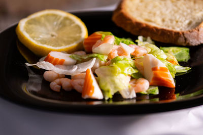 Close-up of breakfast served in plate