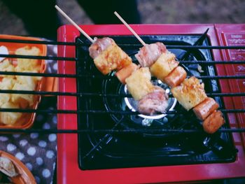 Close-up of sushi on barbecue grill