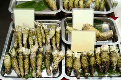 High angle view of vegetables for sale in market