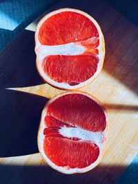 High angle view of strawberry on table