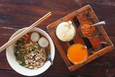 High angle view of breakfast on table
