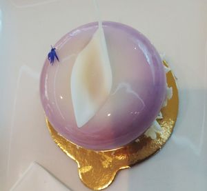 High angle view of ice cream in glass on table