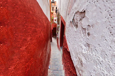 High angle view of narrow alley