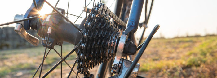 Close-up of bicycle on field