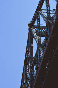 Low angle view of bridge against clear blue sky