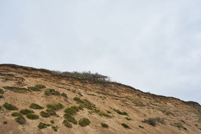 Low angle view of arid landscape against sky