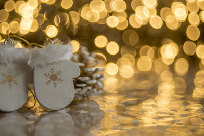 Close-up of christmas decoration at night