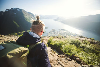 Female hiker looking at view