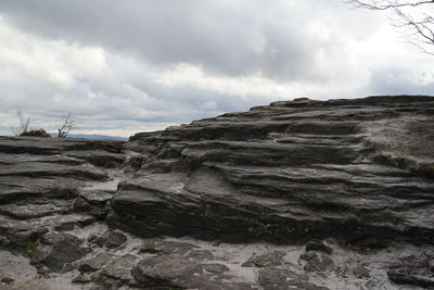 Rock formation on land against sky