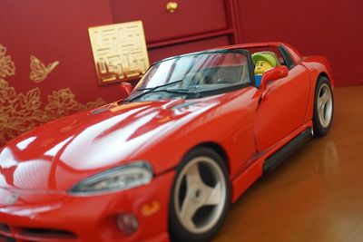 Close-up of toy car on table