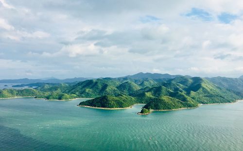 Scenic view of bay against sky