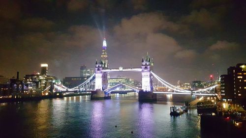 View of suspension bridge at night