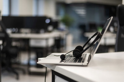 Close-up of laptop on table