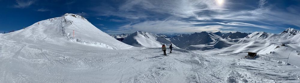 Scenic view of snowcapped mountains against sky