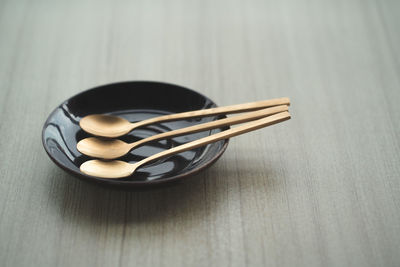 High angle view of black tea on table