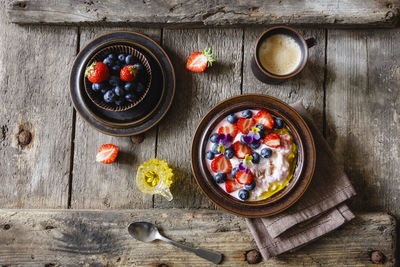 High angle view of breakfast on table