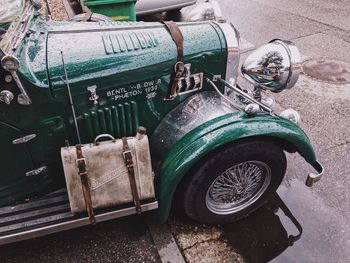 Old vintage car on street in city