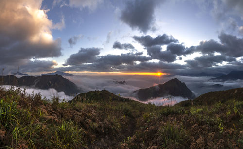 Panoramic view of landscape against sky during sunset
