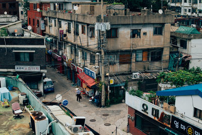 High angle view of buildings in city