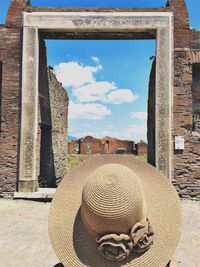 Close-up of hat against sky