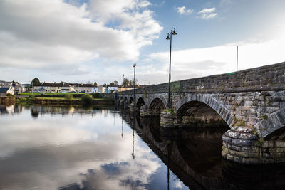 Bridge over river against cloudy sky