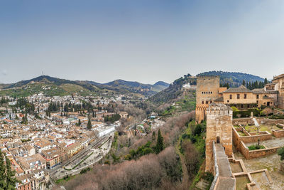 View of alhambra and granada city from alcazaba fortress, spain