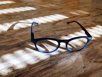 High angle view of eyeglasses on table