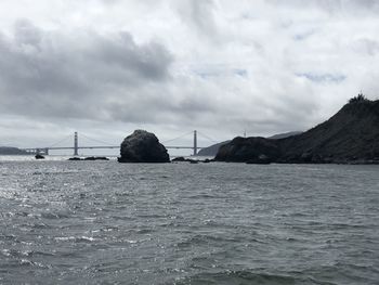 Scenic view of bay against sky