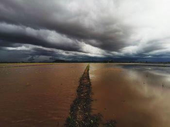 Scenic view of dramatic sky over land