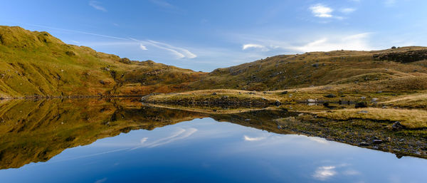 Panoramic view of the landscape, mountains and lakes of snowdonia national park in north wales, uk