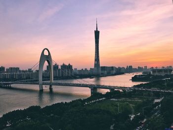 Scenic view of cityscape against sky during sunset