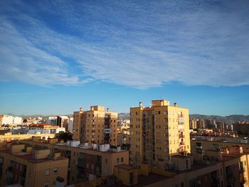 High angle view of buildings against sky