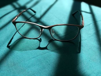 Close-up of eyeglasses on table