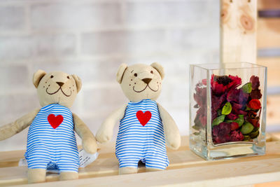 Close-up of stuffed animals on table