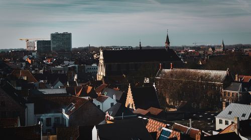 High angle view of buildings against sky in city