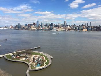 High angle view of city at waterfront