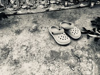 High angle view of shoes on ground