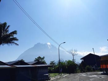 Power lines against blue sky and clouds