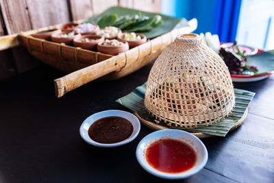 High angle view of food on table