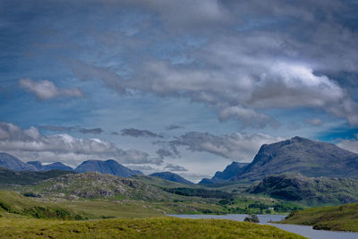 Scenic view of landscape and mountains against sky