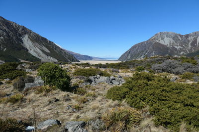View through the valley. mount cook national park.