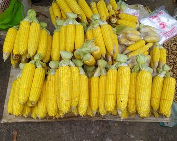 High angle view of yellow for sale at market stall