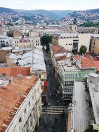 High angle view of town against sky