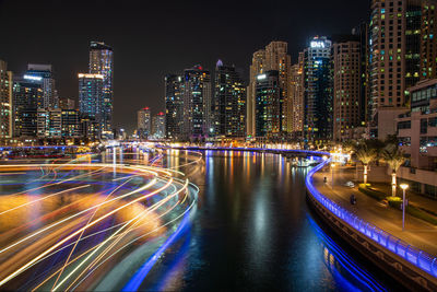 High angle view of illuminated city at night